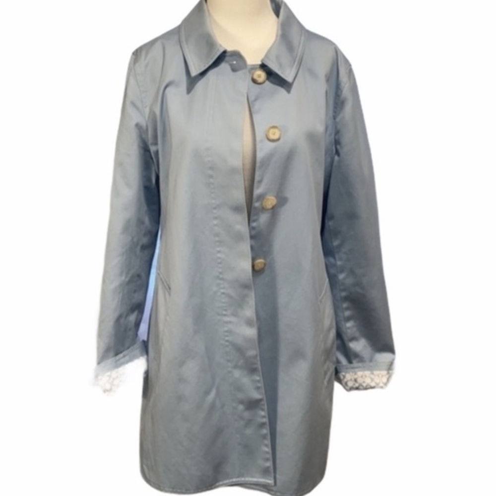 Coach Raincoat Trench Coat Blue Interior Signature Print Size Medium